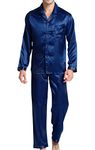 Men’s Sleepwear Satin Pyjama Set Nightwear Loungewear (Navy Blue, Medium)