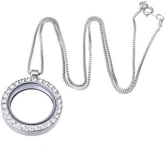 RUBYCA Living Memory Floating Charm Round Glass Locket Pendant Necklace 20 Inches 1pcs Silver Color