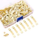 Rustark 120Pcs Golden Stainless Steel Sawtooth Picture Hangers Frame Hanging Hangers Double Hole with Screws for Picture Painting Frame Cross-Stitch