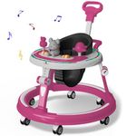 StarAndDaisy 360° Baby Walker 6-24 Months / 7 Level Height Adjustment Walker for Kids Boy and Girl with Intergrated RGB Lights, Switchable Food & Musical Toy Tray/Premium Baby Activity Walker with Parent Rod-Pink