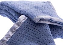 Snugglemore Pure Wool Cellular Blanket Lightweight Luxury Satin All-Round Border (Double 230 x 230cm, Blue)