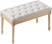 VEVOR Upholstered Bench, 16" W Ottoman Bench, End of Bed Bench with Foam Padded Cushion and Rubberwood Legs, Tufted Footrest Stool Entryway Bench for Dining Room, Living Room, Bedroom, Hallway, Beige