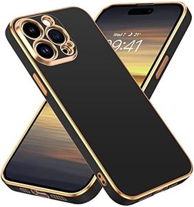 BENTOBEN Compatible with iPhone 14 Pro Case, Slim Luxury Electroplated Bumper Women Men Girl Protective Soft Case Cover with Strap for iPhone 14 Pro 6.1 inch,Black/Gold