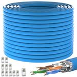 Cat 7 Outdoor Ethernet Cable 200ft, SFTP Triple Shielded Ethernet Cable, High Speed Internet Cable 10Gbps 600MHz, Bulk Network Cable with 10 RJ45, Direct Burial, Waterproof/UV Resistant, for Router