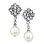 1928 Jewelry Simulated Pearl and Crystal Drop Earrings, S, Zinc, Pearl