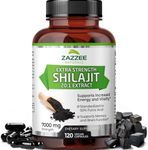 Zazzee 100% Pure Organic Himalayan Shilajit 20:1 Extract, 7000 mg Strength per Capsule, 50% Fulvic Acid, 120 Servings per Bottle, 20X Potency, Rich in Trace Minerals, Non-GMO, Vegan, Made in The USA