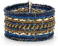 SPUNKYsoul Cuff Bracelets for Women Collection - Adjustable, Stylish Boho Inspired Beaded Bracelets, Trendy Stackable Beads, Ideal for Everyday Wear & Special Occasions (Blue, Gold)