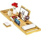 Premium Bamboo Bath Tray – Expandable Bath Caddy Tray- Adjustable Bathtub Tray Caddy,Fits Most Bathtub Sizes