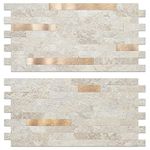 AULIGET 20 Sheets Faux Stone Peel and Stick Backsplash, Beige Marble Look PVC Wall Tiles Stick on Backsplash for Kitchen