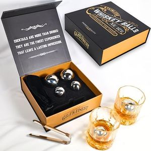 Premium Whiskey Balls Gift Set – 4 Stainless Steel Whiskey Chilling Balls (2 Large 2–2.2″ & 2 Small 1.5″), Freezer Pouch, & Tongs – Gift for Men, Bourbon & Scotch Lovers (Not-Solid)