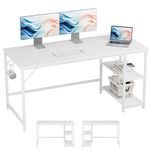 JOISCOPE Home Office Computer Desk, Study Writing Desk with Wooden Storage Shelf, 2 -Tier Industrial Morden Laptop Table with Splice Board, 60 * 24 Inch (White Finish)