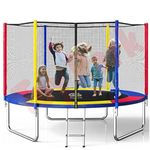 Toy Park TUV Approved Trampoline with Enclosure Net Poles Safety Pad for Kids and Adults, Heavy Duty (10 Feet Rainbow)