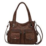Purses and Handbags for Women Large Hobo Shoulder Bags Soft PU Leather Multi-Pocket Tote Bag (10-Brown)