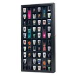 ILOT Shot Glass Display Cabinet Solid Wood - Large Display Case for Collectibles | Man Cave Accessories | UV Protection Acrylic Door | Wall Mounted Black Shadow Box | 52 Divided Slots | 32" x 17"