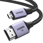 UGREEN Micro HDMI to HDMI 2.1 Cable 8K 4K@120/240Hz Standard Type D Lead eARC Dolby Atmos HDR Ultra High Speed HDCP Compatible with Raspberry Pi 5/4 Hero 7 Camera DSLR Portable Monitor Laptop PS5(1M)