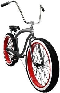 MICARGI Largo 29 Inch Beach Cruiser Bike for Adults, 7 Speed Fat Tire Bicycle with High Rise Handlebars, 29x3.0 Wide Tire Commuter Cruiser Bike for Men Women(m Gray red)
