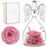 Miofula Angel Rose Birthday Gifts for Women, Preserved Rose in Glass Angel Figurines Gifts for Mom Grandma Wife, Forever Real Roses Gifts for Her on Christmas Valentines Day Mothers Day Thanksgiving