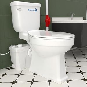Macerating Toilet with 4 Water Inlets – Upflush Toilet System with Macerator Pump for Basement, Bathroom, Kitchen, and RV Installation – Round Bowl Toilet with Tank & Extension Pipe