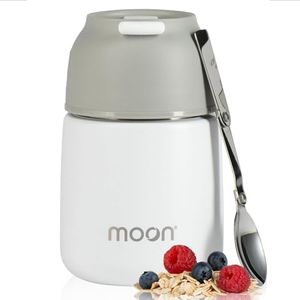 Moon Food Jar - Thermal Food Containers to Keep Your Lunch Hot or Cold For Longer - Perfect Leakproof Insulated Lunch Box for Soup, Free Folding Spoon, 100% Food Safe, Australian Company (500ml White)