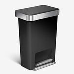 simplehuman 45 Litre / 12 Gallon Rectangular Kitchen Step Trash Can with Soft-Close Lid, Black Plastic