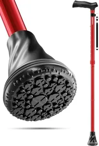 HONEYBULL Walking Cane with Air Cushion for Men & Women - Foldable, Adjustable, Collapsible, Free Standing Cane, Bumper Base Tip, Heavy Duty | Walking Sticks for Seniors & Adults (Red)