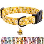 Faygarsle Dog Collar for Small Medium Large Dogs Yellow Puppy Collars for Female Dogs Floral Bee Daisy Patterned Pet Collars for Summer Spring Wedding Puppy Girl Dog Collar XS