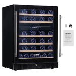 VEVOR Wine Cooler, 46 Bottles Under Counter Built-in or Freestanding Wine Refrigerator, Dual Zone Beverage Cooler with Blue LED Light, Single Door, Child Lock for Beer Soda Wine Water, ETL Listed