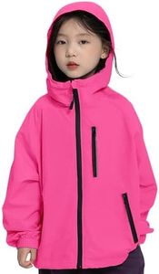 Rolanko Kids Rain Jacket Girls Lightweight Rain Coat Boys Cycling Windbreaker Hooded Jacket Water Resistant (Rose,12-14)