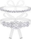 SATINIOR 2 Pieces Rhinestone Bridal Wedding Dress Sash Belt Crystal Diamond Ribbon Wedding Belts for Bridesmaid Wedding Dress (White)