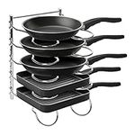 Amtido Pan Organiser Rack and Pot Lid Holder Stand Storage - Kitchen Cupboard Organiser - 5 Tier Height Adjustable Dividers - Heavy Duty - Chrome