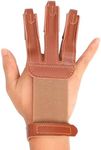 Windfulogo Leather Archery Hand Glove Finger Tab Hand Guard Protector Long Bow for Right Hand 3 Fingers Brown