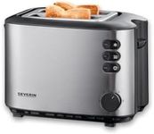 SEVERIN Automatic Toaster with 2 Toast Slots, Toaster with Bun Attachment, Stainless Steel Toaster for Toasting, Defrosting and Heating, 850 W, Brushed Stainless Steel/Black, AT 2514