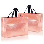 Drapme Large Size Pack of 50 Pcs Glossy Metallic Laminated Non-Woven Reusable Eco-Friendly Party Return Gift Bags (Rose Gold) (Large 17x12x5 Inch)