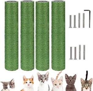 VCEPJH Cat Scratching Post Replacement for Indoor Cats 4Pcs 15.7in Cat Scratch Post Refill Pole Parts Sisal Rope Cat Furniture Protector with M8 Screws for Cat Tree Tower (Green)