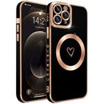 ECZOIL Compatible with iPhone 11 Pro Max Case MagSafe,Full Camera Lens Protection Luxury Electroplated Cute Heart Magnetic Case for iPhone 11 Pro Max for Women Girls-Black