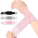 Ultra-Thin Wrist Brace, Compression Wrist Wraps, Elastic Wrist Bnads for TFCC Tear, Repetitive Wrist Use Injury, Support for Carpal Tunnel Pain & Tendonitis Relief, 2 Pack (Pink)