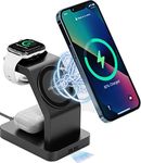 eller santé® Wireless Charger 3-in-1 23W Magnetic Mag-Safe for iPhone 16/16 Plus/16 Pro/16 Pro Max, 15/15 Plus/15 Pro/15 Pro Max,14/13/12, Airpods 3rd/2nd gen, Series 9/8/7/6/5/4/SE-Black