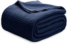 Bedsure 100% Cotton Blanket King Size for Bed - Breathable and Soft, Waffle Weave Blanket for Summer Spring, Pageant Blue, 104x90 inches