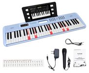 Funtaki 61 Key Electronic Keyboard Piano with Lighted Up Keys, Musical Mini Keyboard Piano with music sheet stand, Digital Portable Synthesizer Keyboards for Beginners Adults (Blue)