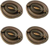 Quluxe 4 Pcs Furniture Dresser Pull, Antique Brass Bail Drawer Pull Oval Drop Swing Handles Cabinet Knob Hardware