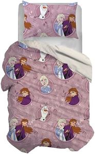 Frozen Single Duvet Cover Set, Cotton, Pink, 155 x 200 cm, Pillowcase 50 x 80 cm, Disney, 100% Cotton, Official Product