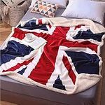 Union Jack Flag Queen's Jubilee Blanket Fleece Sherpa Sofa Throw, UK Great British Flag Cover for Couch Bed Cozy Soft Plush Patriotic Blanket Warm Double Bed England Throw 150 x 180cm