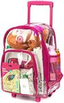 K-Cliffs Rolling Clear Backpack Heavy Duty Bookbag Quality See Through Workbag Travel Daypack Transparent School Bag w/Wheels, Hot Pink, Daypack Backpacks