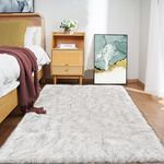 Goolela 4x6 Rug Fuzzy White and Grey Tips Area Rug for Living Room Washable Shag Rug for Bedroom Fluffy Faux Sheepskin Fur Rug Home Decor, Rectangle