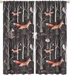 Rustic Forest Curtain, Woodland Country Hunting Animal Deer Fox Wildlife Bear Farmhouse Lodge Cabin Blackout Rod Pocket Windows Door Curtain for Bedroom Living Room Home Decor 42x54in