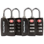 4-Pack TSA Approved 3-Digit Luggage Locks with Open Alert Indicator for Travel Suitcases & Baggage | Luggage Locks | TSA Locks | Black