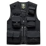 Men's Casual Outdoor Work Safari Fishing Travel Photo Vest with Multi Pockets (7898 Black, 3XL)