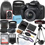 Canon EOS 2000D / Rebel T7 DSLR Camera with EF-S 18-55mm Zoom Lens + SanDisk 64GB Memory Card + Tripod + Case + Wideangle Lenses + ZeeTech Accessory Bundle (20pc Bundle)