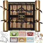 KreativeKraft Luxury Christmas Crackers, Pack of 6 Deluxe Xmas Crackers with Toys Jigsaw Puzzles or Kazoo, Fun Novelty Christmas & Party Table Gifts (Black Puzzle)