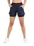 CHKOKKO Double Layered Sports Gym Workout Running Shorts for Women Blue 2XL